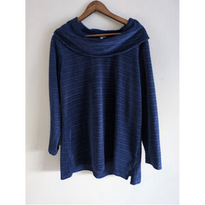 T by Talbots Navy Blue Velvet Corduroy Shawl Turtle Collar Sweater Women Sz 1X